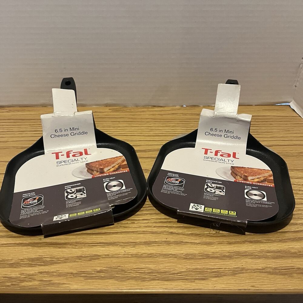 T-fal Specialty Non-stick Mini Cheese Griddle 6.5 Inch Black set Of 2 NWT READ